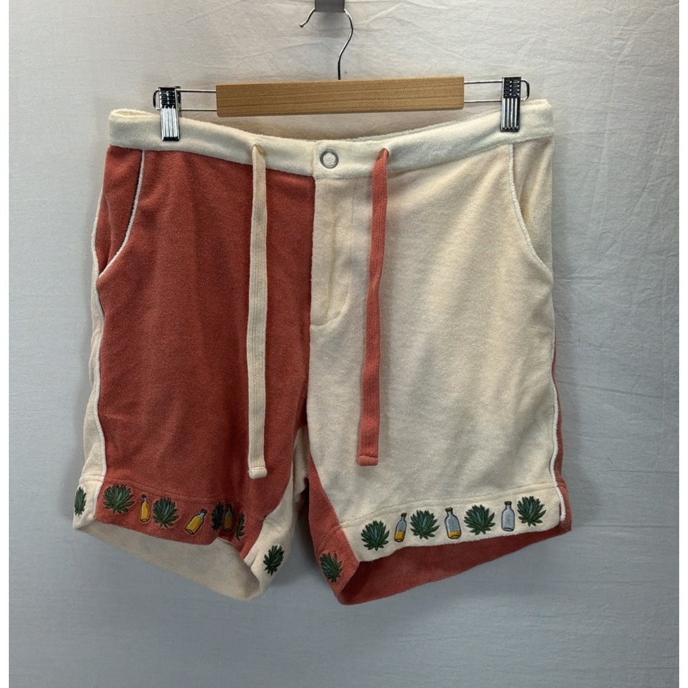 Tombolo Sz S Gusanito Cabana Terry Cloth Shorts Mens Pink Cream Agave Embroidery